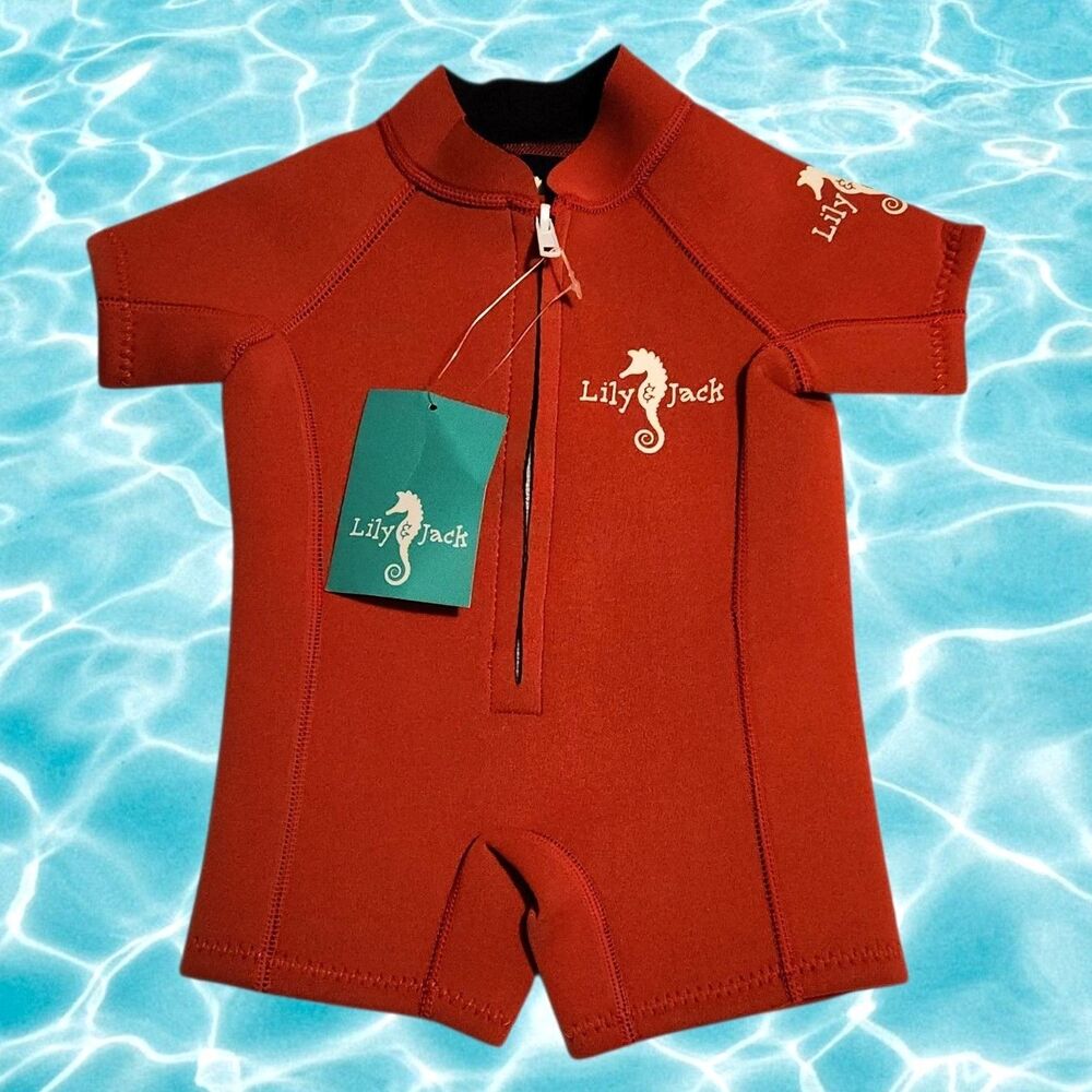 Lily & Jack Baby Wetsuit Short Sleeves Zip Front Red Size XS 6-12 months